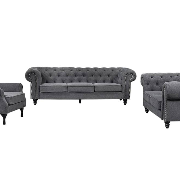 Chesterfield Tufted Lounge Set - Charcoal Grey