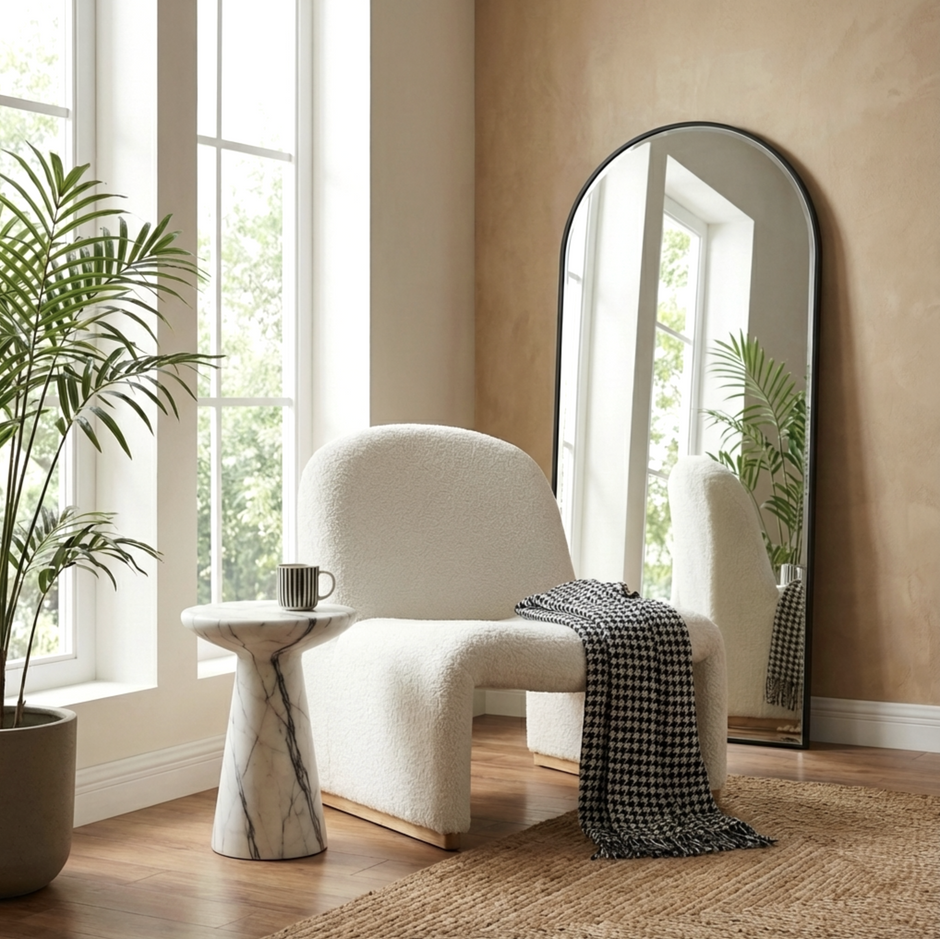 Interior Ave - Haven Curved Boucle Armchair – Sculptural White