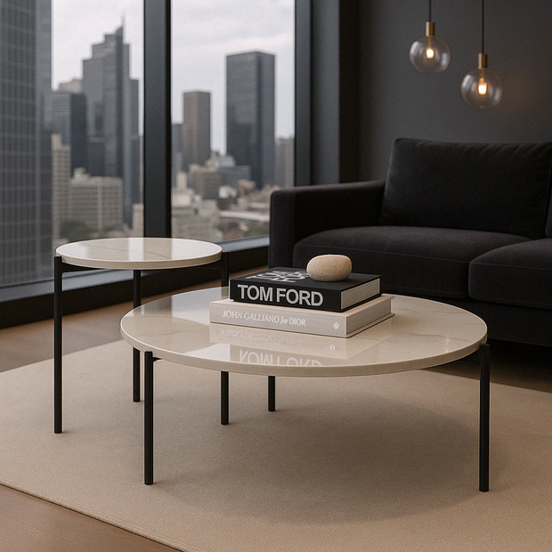 Interior Ave - Bianco Nested Coffee Table Set - White Marble Stone