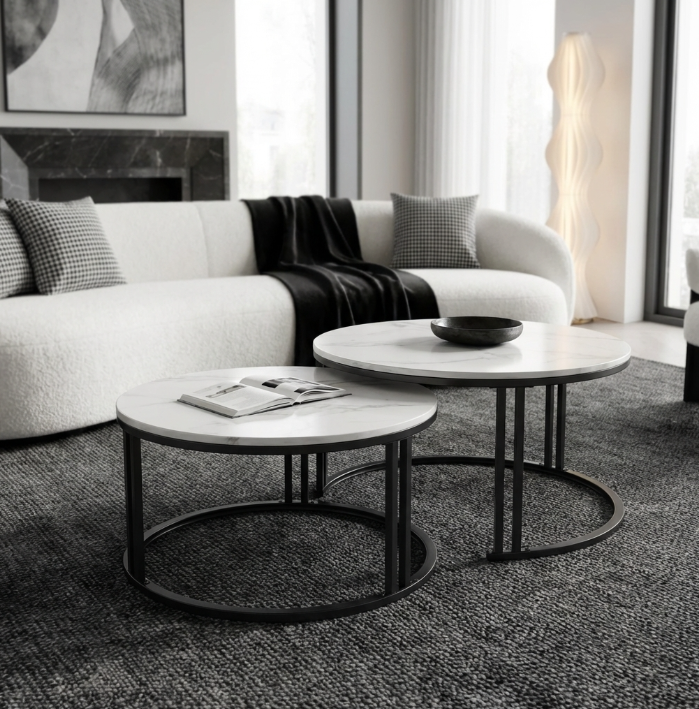 Interior Ave - Premier Nested Coffee Table Set - White Marble Stone