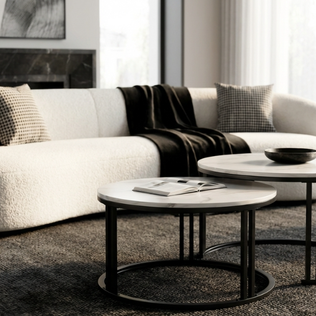 Interior Ave - Premier Nested Coffee Table Set - White Marble Stone