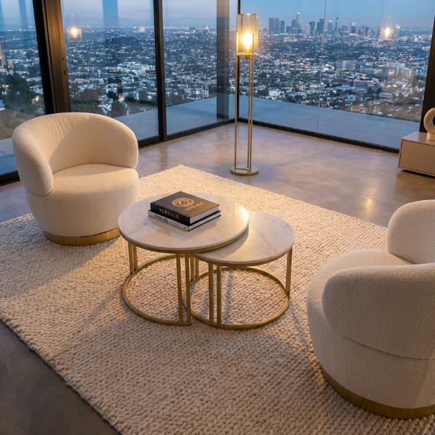 Interior Ave - Premier Nested Coffee Table Set - White Marble Stone