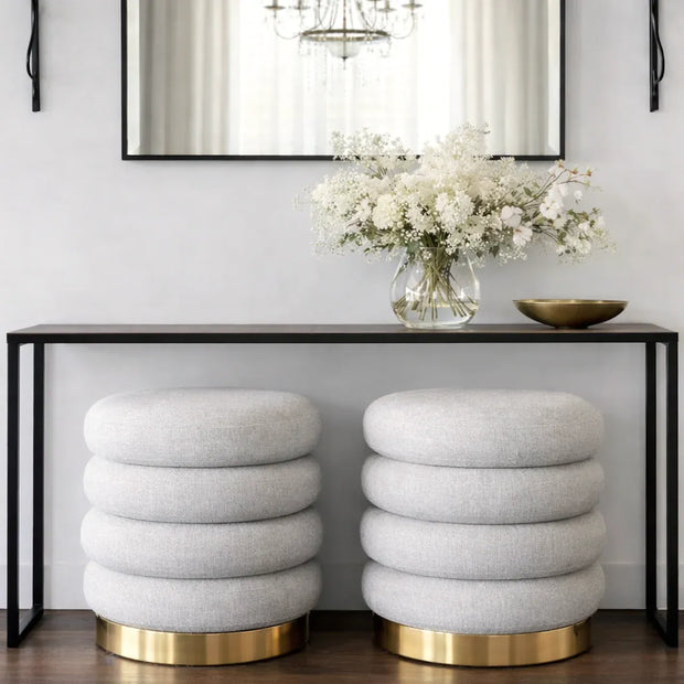 Interior Ave - Roma Round Tweed Ottoman / Footstool – Light Grey
