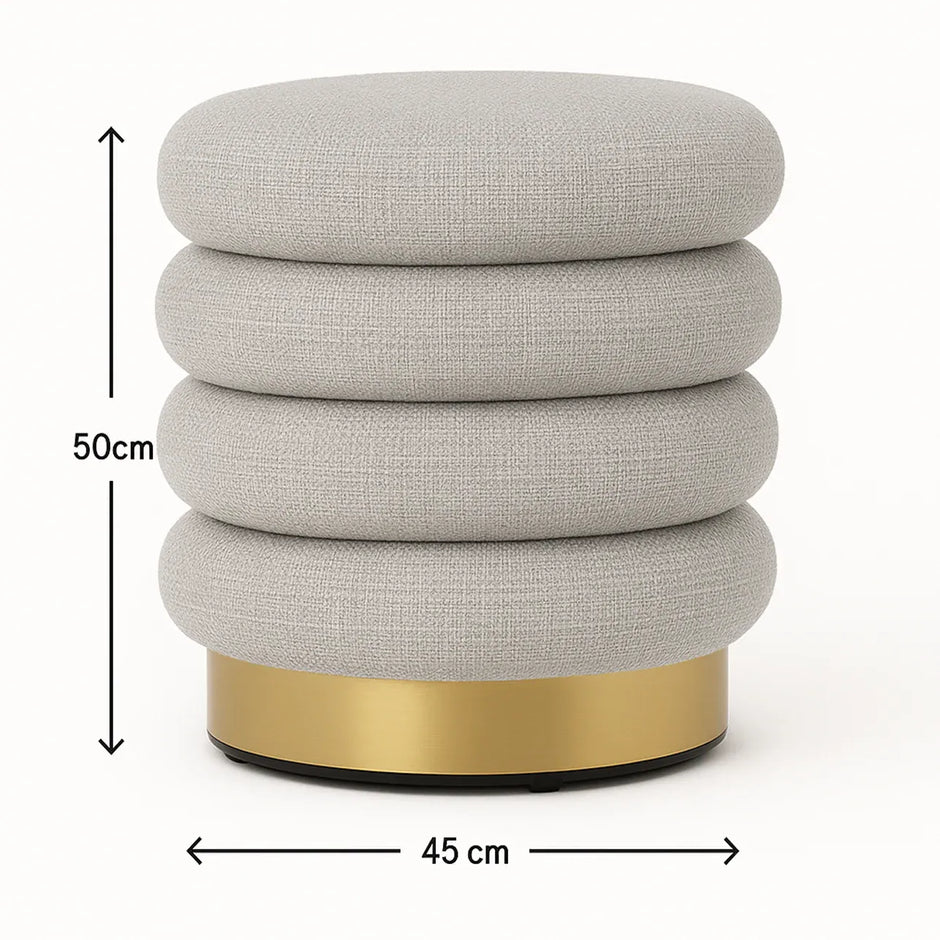 Interior Ave - Roma Round Tweed Ottoman / Footstool – Light Grey