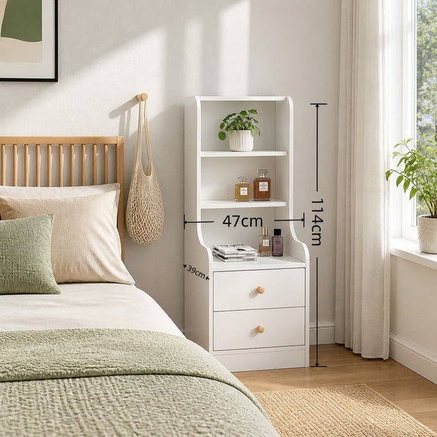 Bedside Table Drawer Nightstand Bedroom Cabinet Warm White 3-Shelf Storage Unit