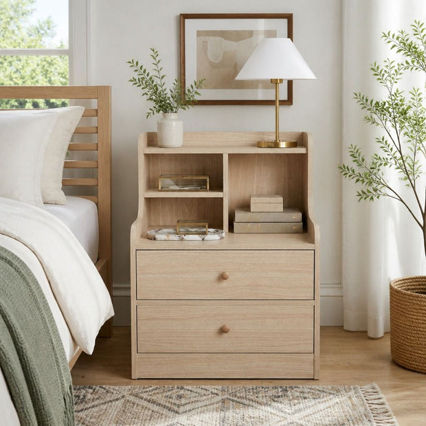 Wooden Bedside Table Nightstand Drawer Storage Minimalist Multi-Functional