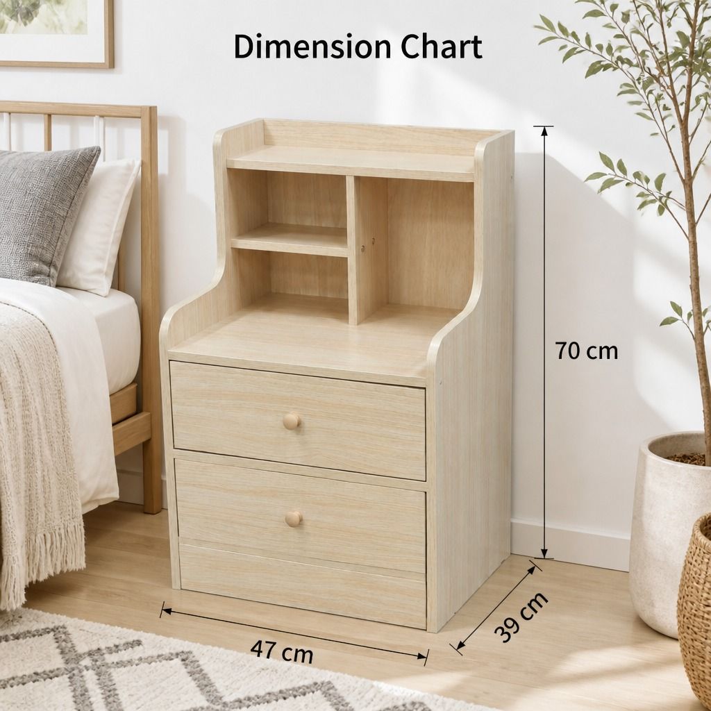 Wooden Bedside Table Nightstand Drawer Storage Minimalist Multi-Functional