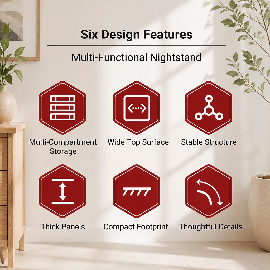 Wooden Bedside Table Nightstand Drawer Storage Minimalist Multi-Functional