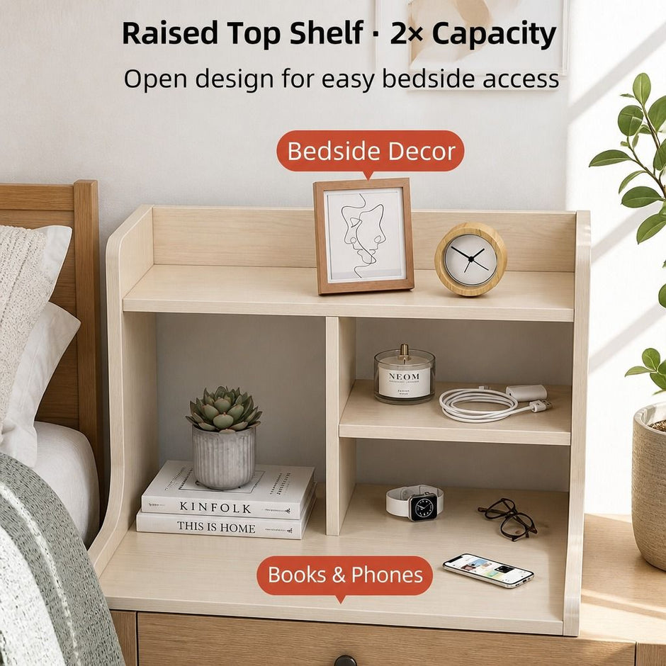 Wooden Bedside Table Nightstand Drawer Storage Minimalist Multi-Functional