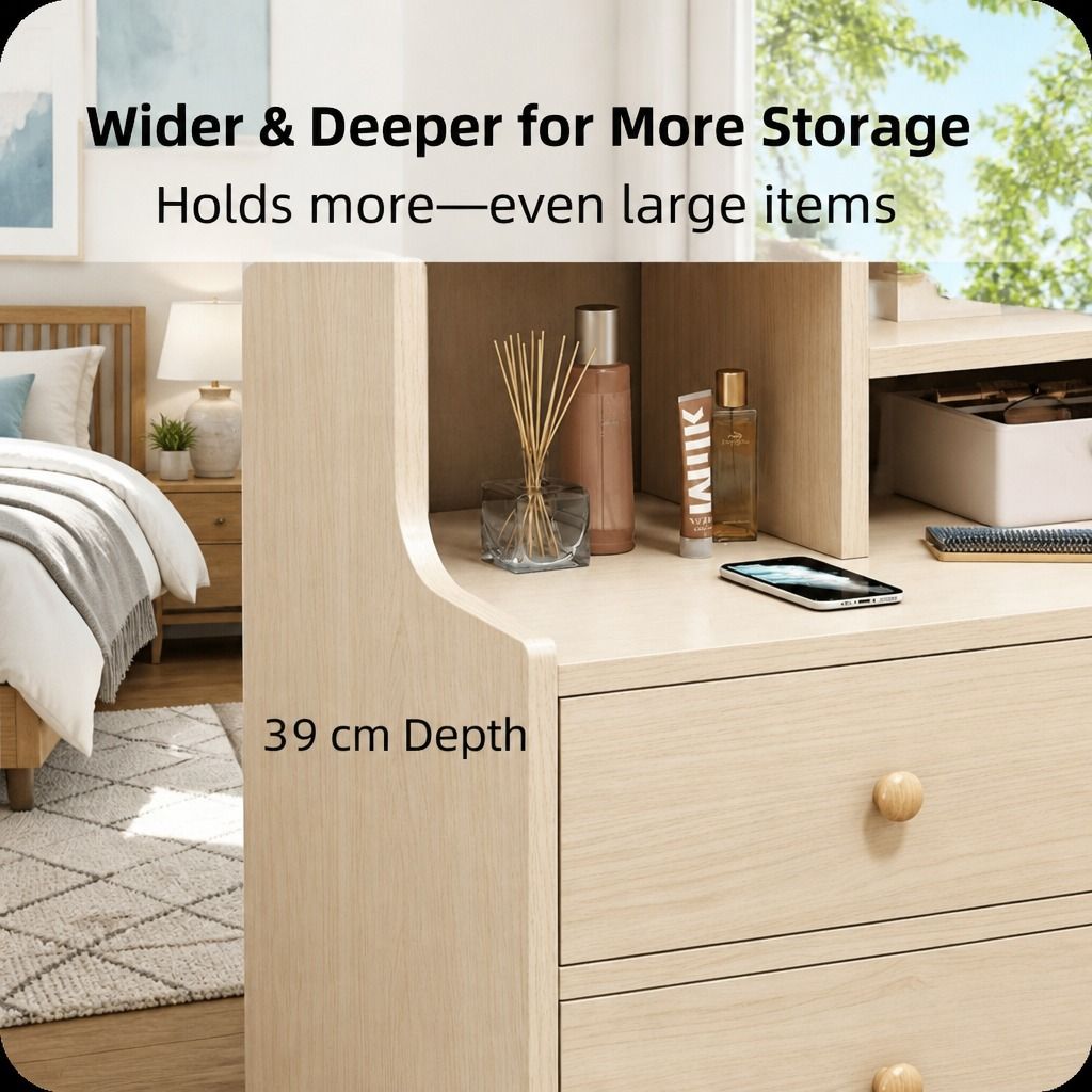 Wooden Bedside Table Nightstand Drawer Storage Minimalist Multi-Functional