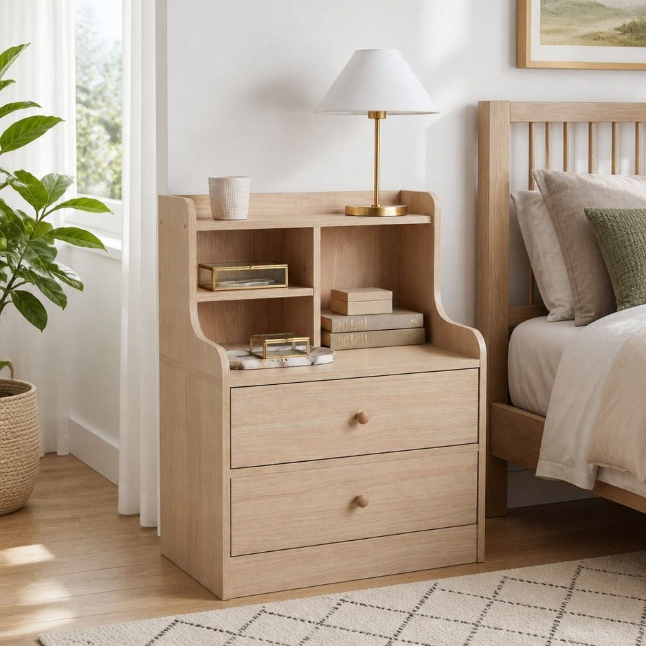Wooden Bedside Table Nightstand Drawer Storage Minimalist Multi-Functional