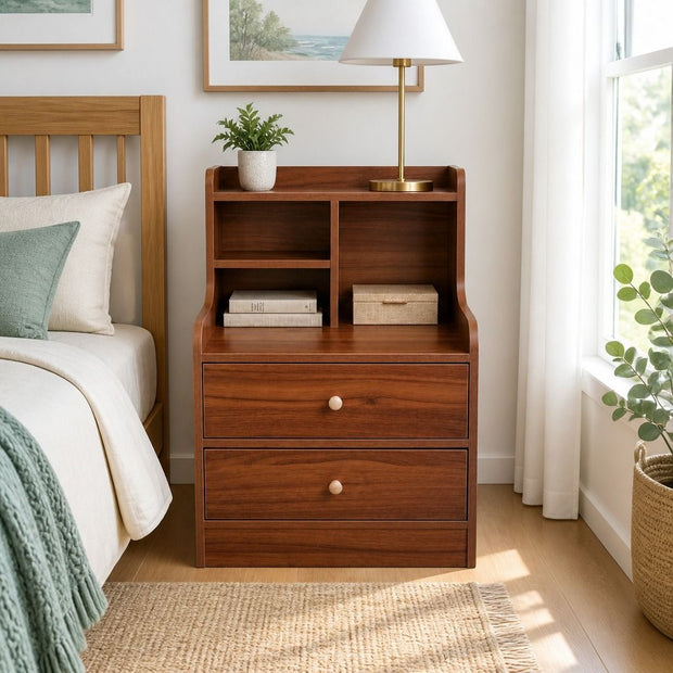 Bedside Table Drawer Nightstand Multi-Compartment Storage Reddish-Brown 70cm