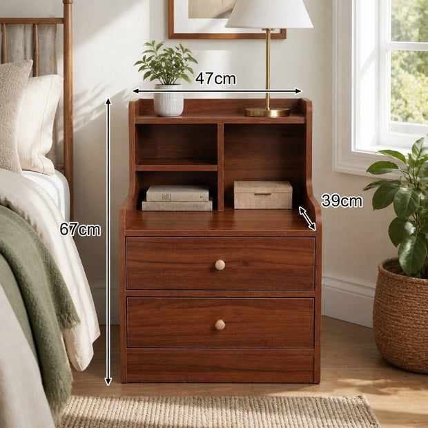 Bedside Table Drawer Nightstand Multi-Compartment Storage Reddish-Brown 70cm