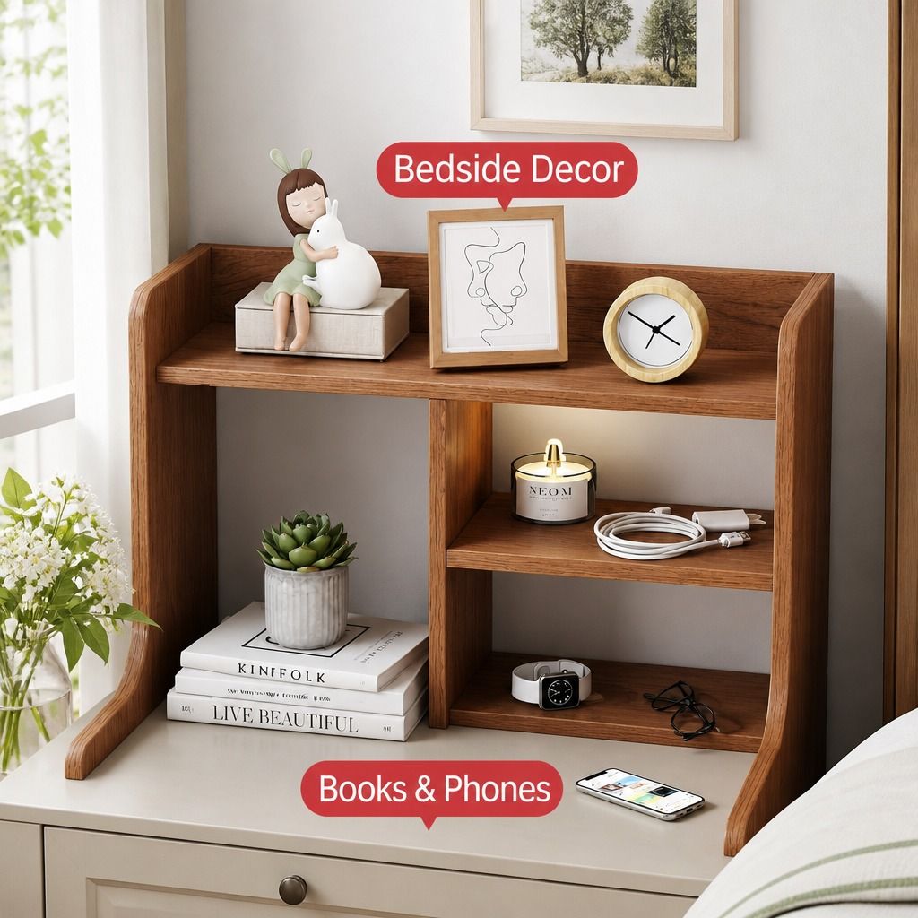 Bedside Table Drawer Nightstand Multi-Compartment Storage Reddish-Brown 70cm