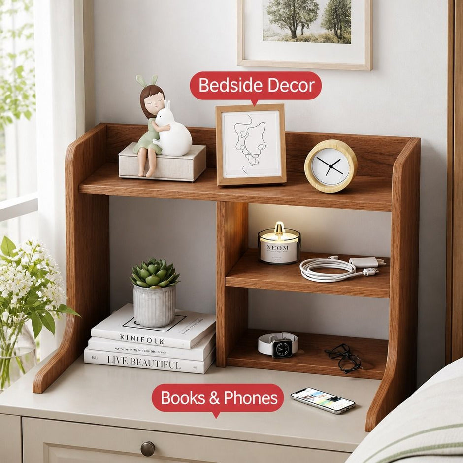 Bedside Table Drawer Nightstand Multi-Compartment Storage Reddish-Brown 70cm