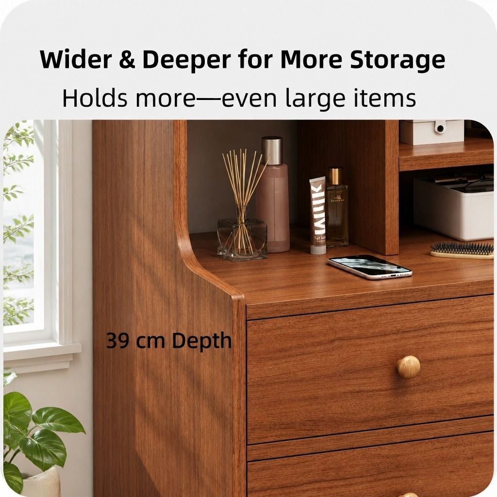 Bedside Table Drawer Nightstand Multi-Compartment Storage Reddish-Brown 70cm