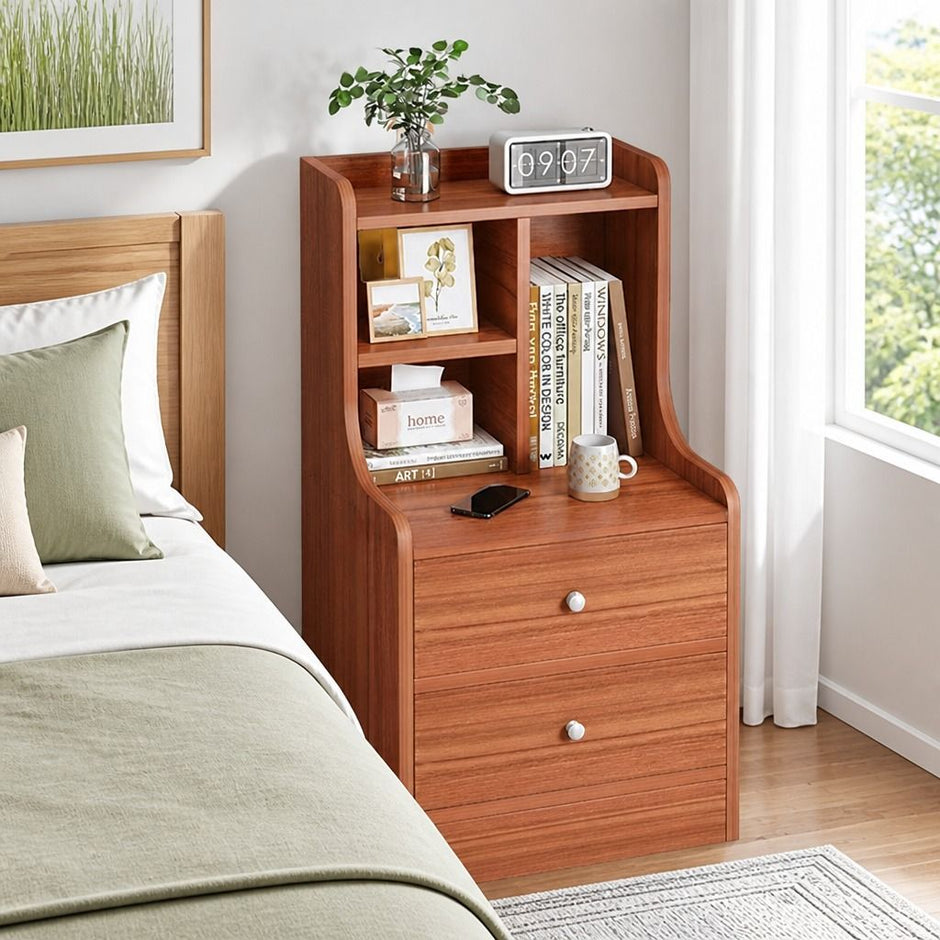 Bedside Table Drawer Nightstand Multi-Compartment Storage Reddish-Brown 70cm