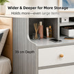 Bedside Table Drawer Nightstand Light Gray Wood Grain White Fronts Curved Design