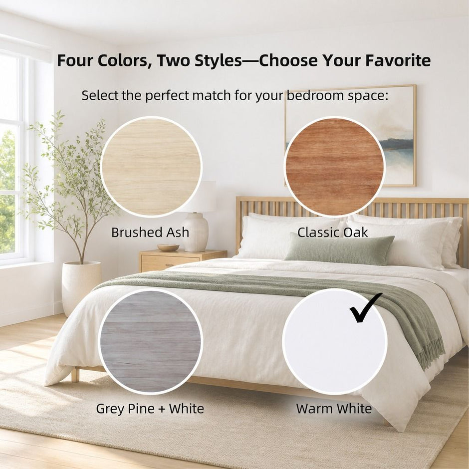 Bedside Table Drawer Nightstand Light Gray Wood Grain White Fronts Curved Design