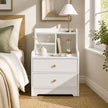 White Nightstand Bedside Table Wooden Drawers Storage Sections Curved Sides