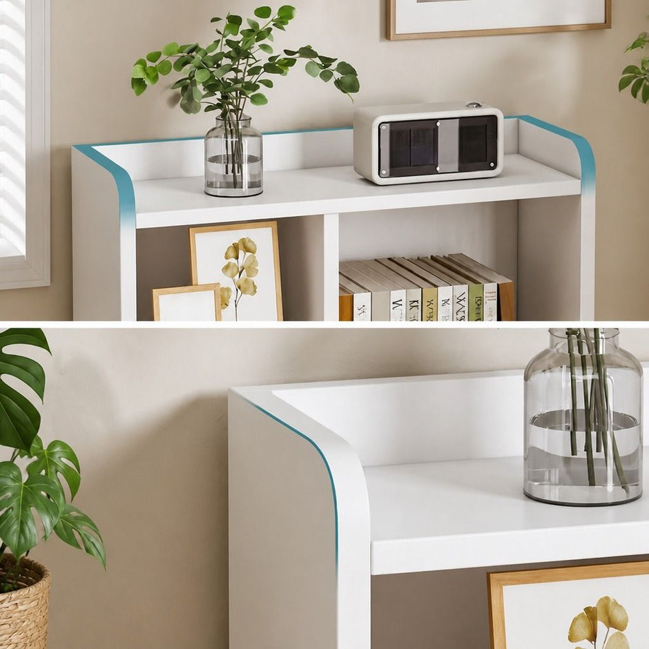 White Nightstand Bedside Table Wooden Drawers Storage Sections Curved Sides