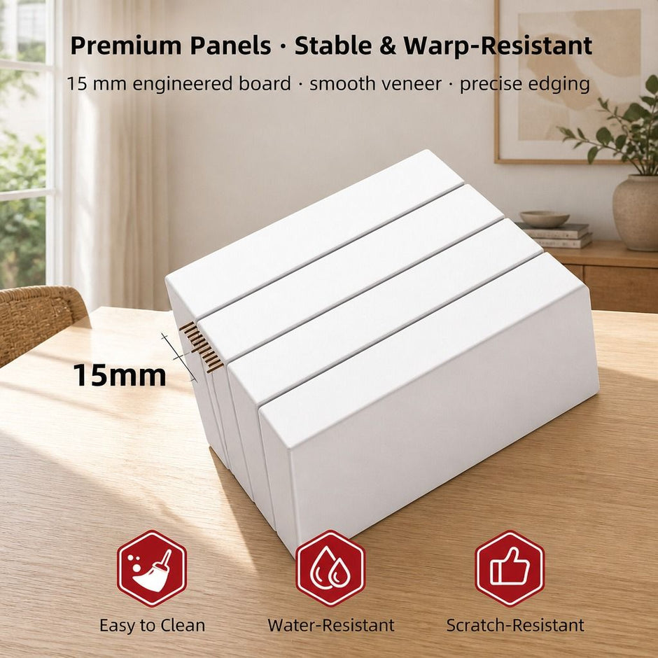 White Nightstand Bedside Table Wooden Drawers Storage Sections Curved Sides