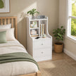 White Nightstand Bedside Table Wooden Drawers Storage Sections Curved Sides