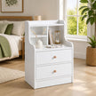 White Nightstand Bedside Table Wooden Drawers Storage Sections Curved Sides