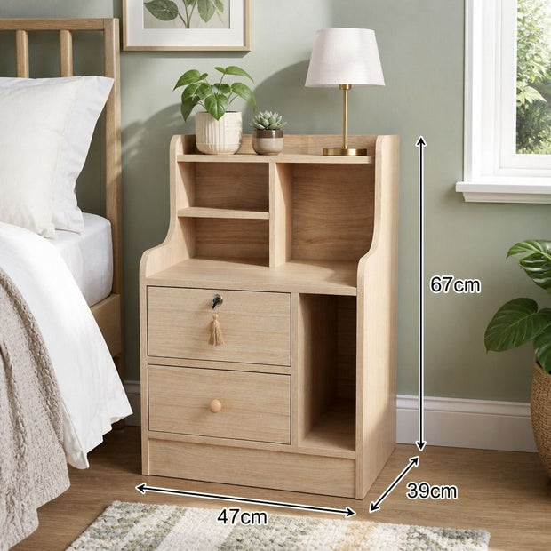 Light Wood Bedside Table Drawer Nightstand Open Shelf Storage Tray Nordic 70cm