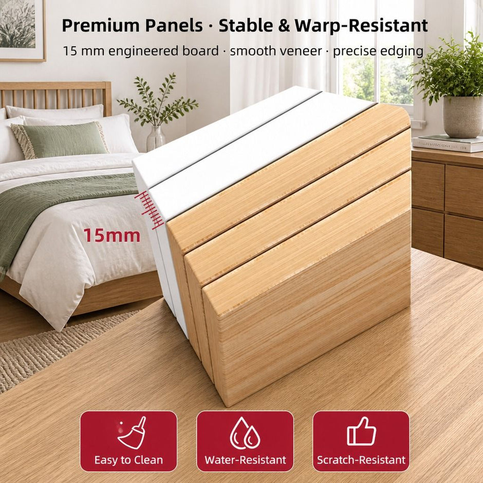 Light Wood Bedside Table Drawer Nightstand Open Shelf Storage Tray Nordic 70cm