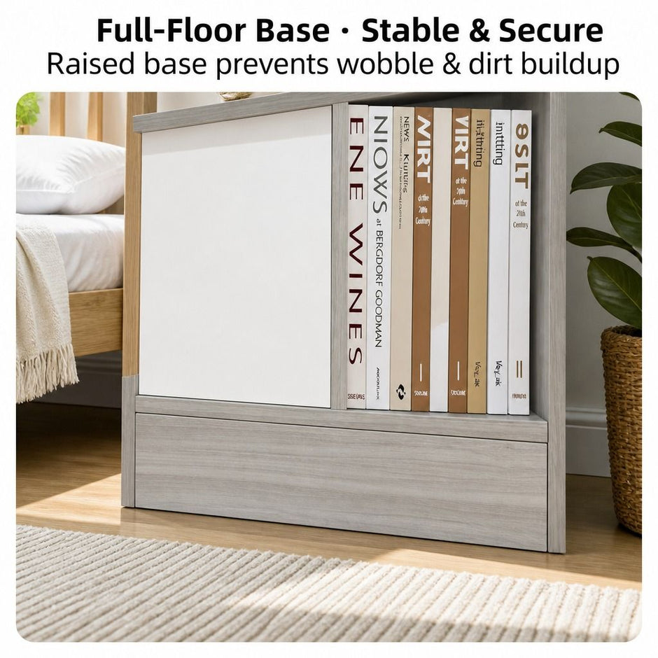 Light Gray Bedside Table Nightstand Drawer Open Shelf Secure Storage 70cm