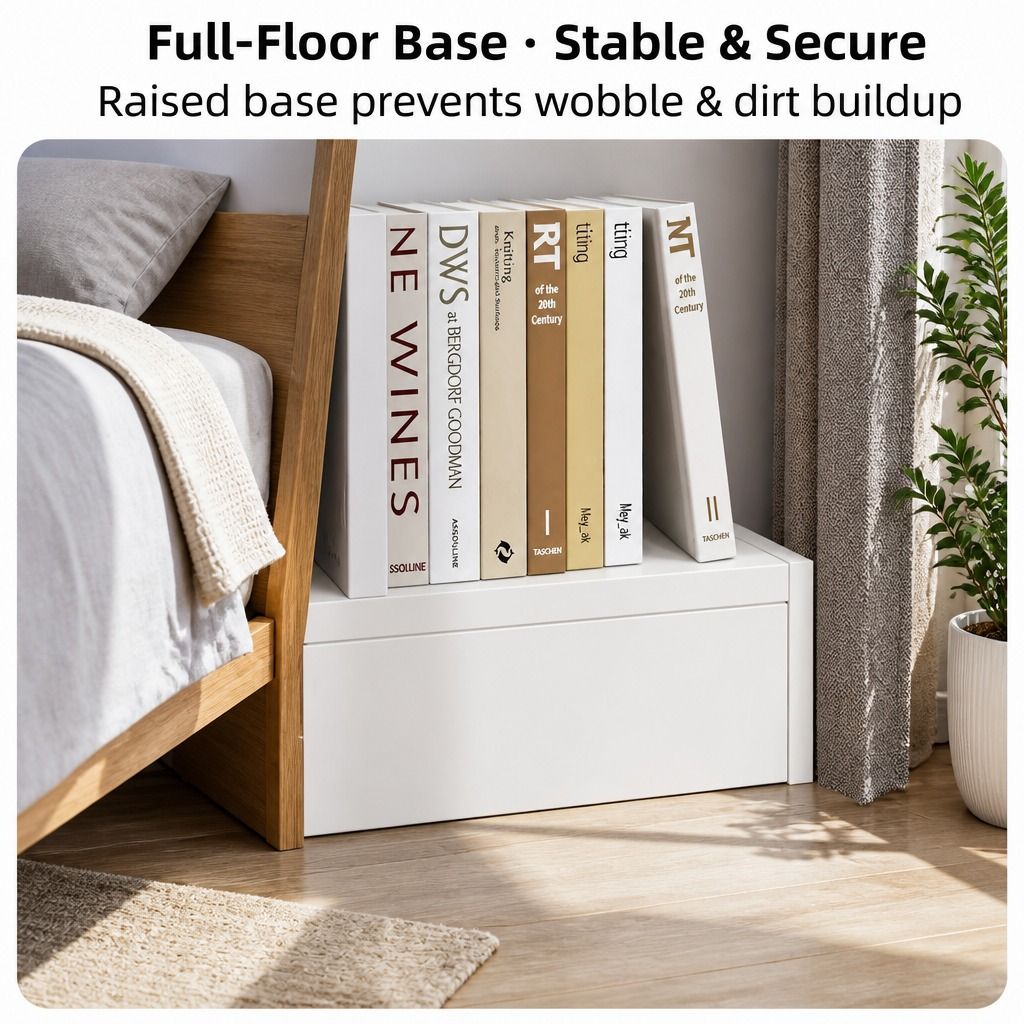 White Nightstand Drawer Shelf Storage Tray Wooden Knob Bedside Table Minimalist