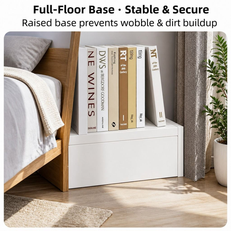 White Nightstand Drawer Shelf Storage Tray Wooden Knob Bedside Table Minimalist