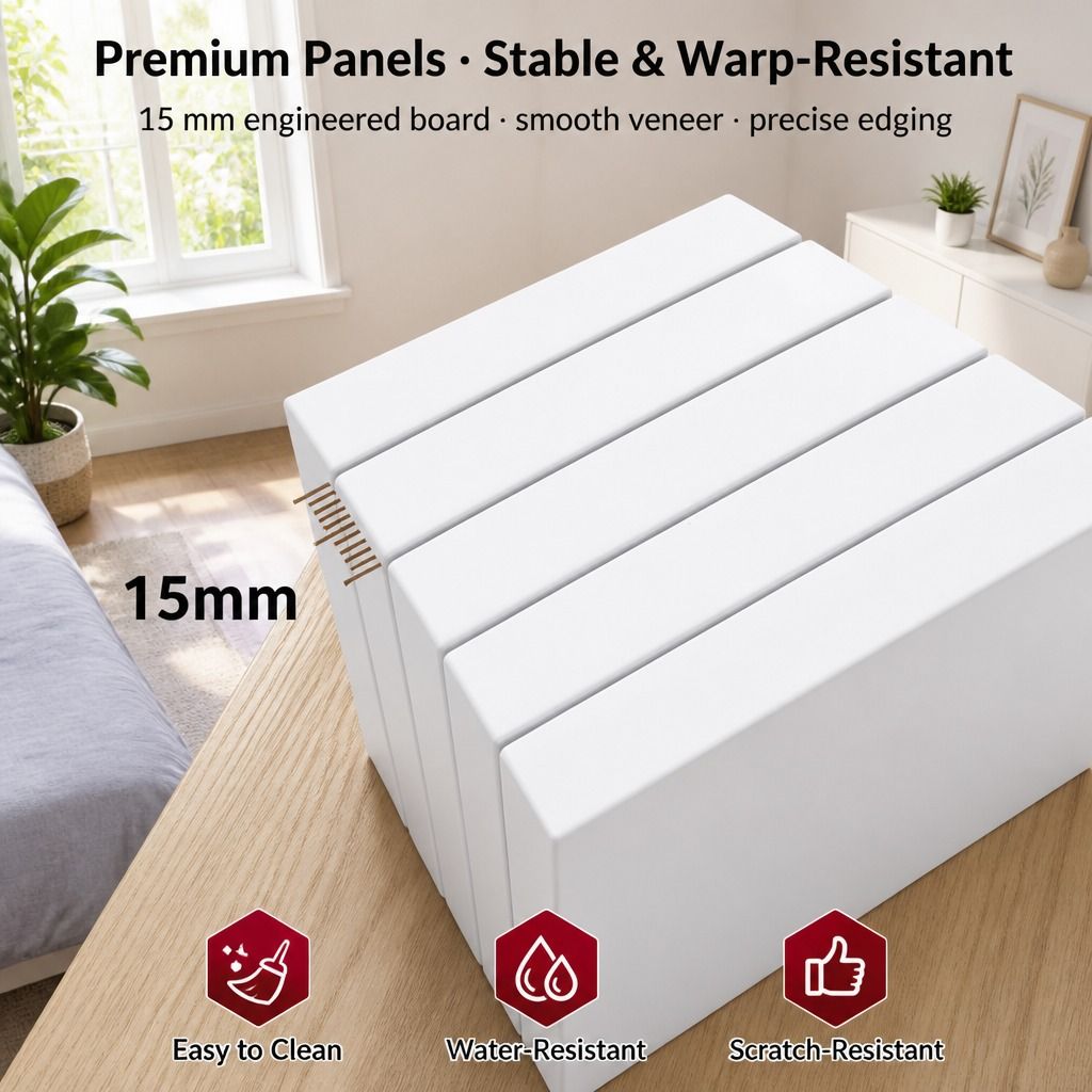 White Nightstand Drawer Shelf Storage Tray Wooden Knob Bedside Table Minimalist