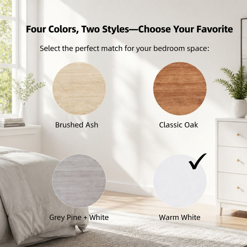 White Nightstand Drawer Shelf Storage Tray Wooden Knob Bedside Table Minimalist