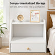 Warm White Bedside Table Nightstand Wooden Legs Two Drawers Open Storage