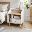 Bedside Table Drawer Nightstand Wooden Legs Open Shelves Side Compartment White