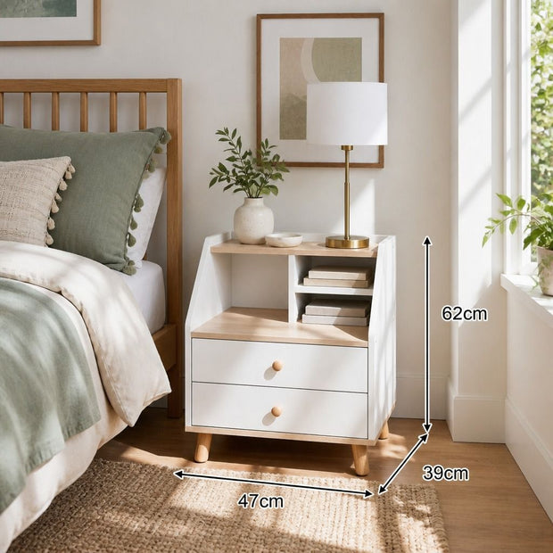 Two-Tone Bedside Table Nightstand Drawer Storage Wooden Legs White Wood Design