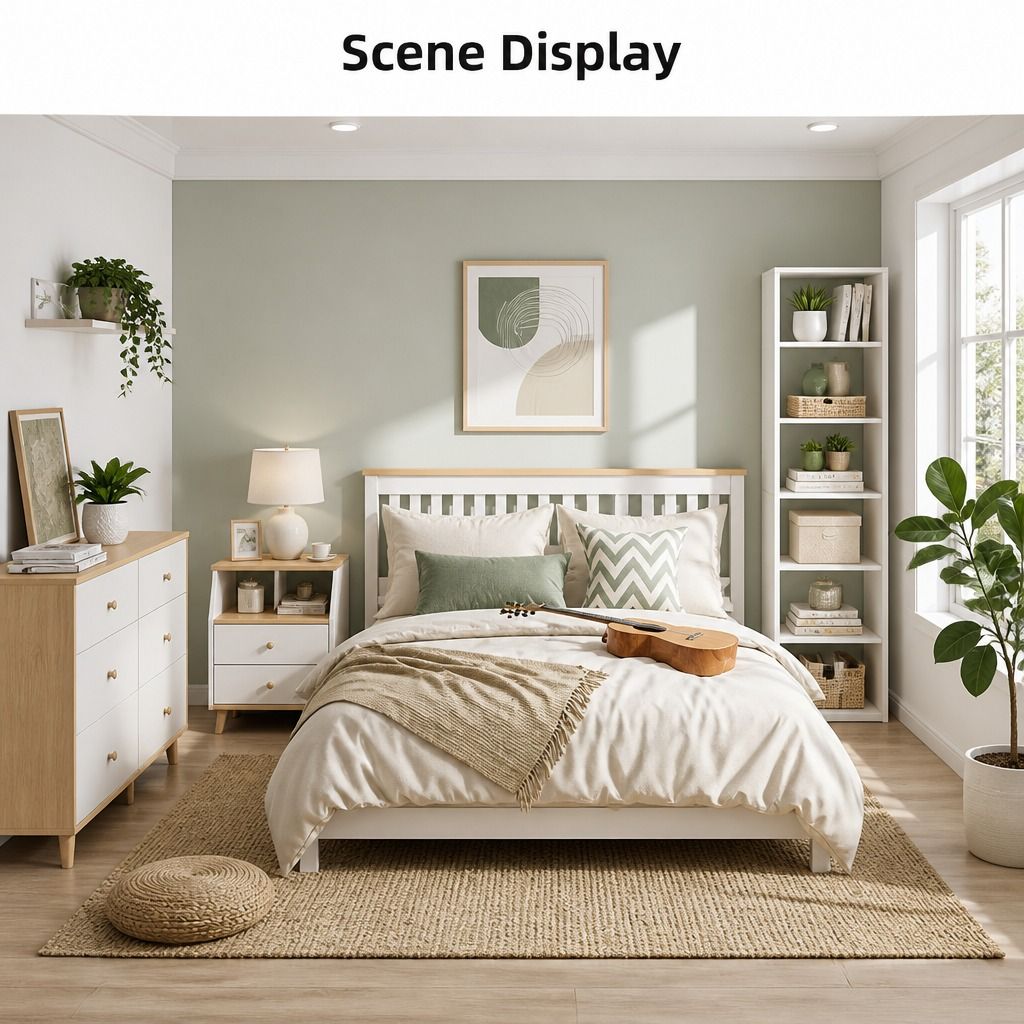 Two-Tone Bedside Table Nightstand Drawer Storage Wooden Legs White Wood Design