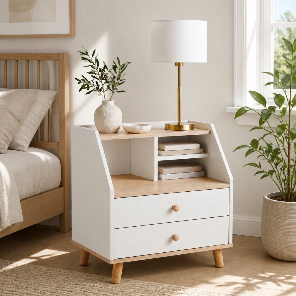 Two-Tone Bedside Table Nightstand Drawer Storage Wooden Legs White Wood Design