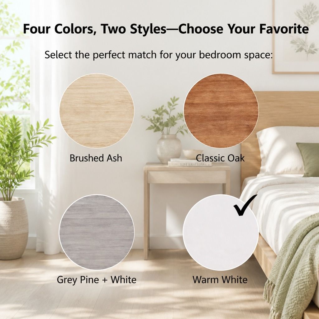 Bedside Table Drawer Nightstand Warm White Open Storage Compact 47cm Modern