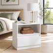 Bedside Table Drawer Nightstand Warm White Open Storage Compact 47cm Modern