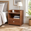 Vintage Bedside Table Walnut Nightstand Drawer Open Shelf White Knob 48cm