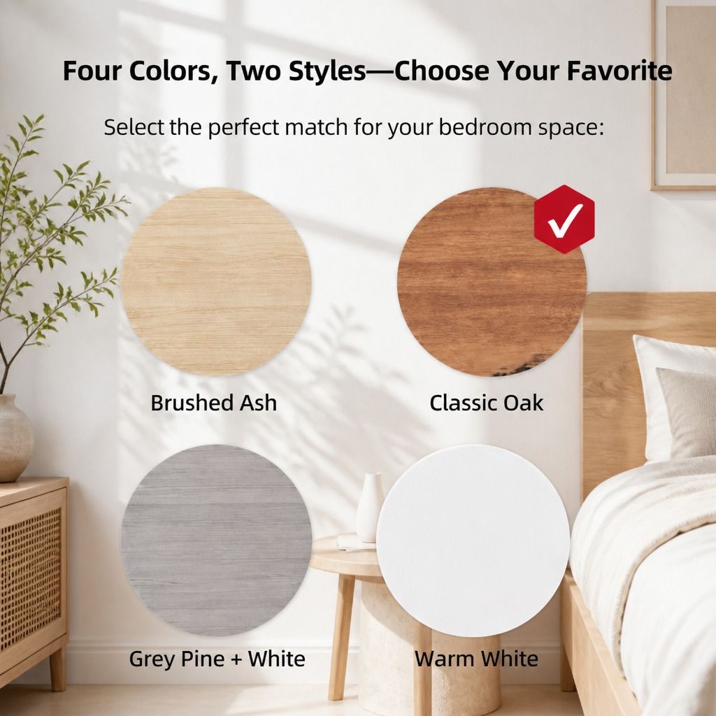 Bedside Table Nightstand Walnut Wood Grain Double Drawer Tray Top White Handles