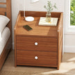 Bedside Table Nightstand Walnut Wood Grain Double Drawer Tray Top White Handles