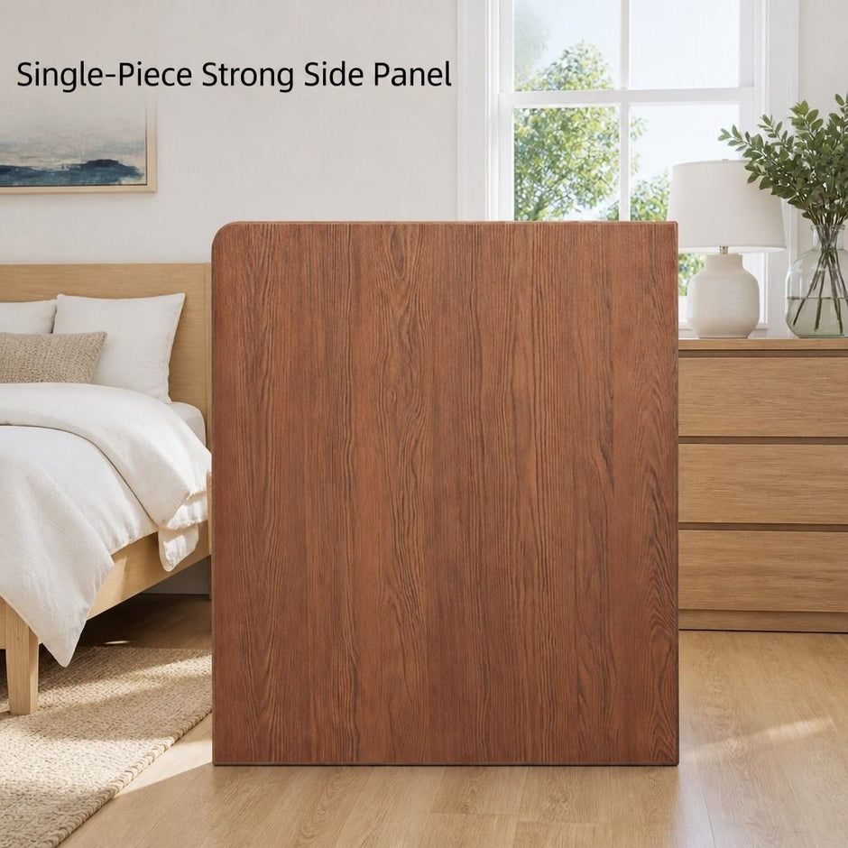 Bedside Table Nightstand Walnut Wood Grain Double Drawer Tray Top White Handles