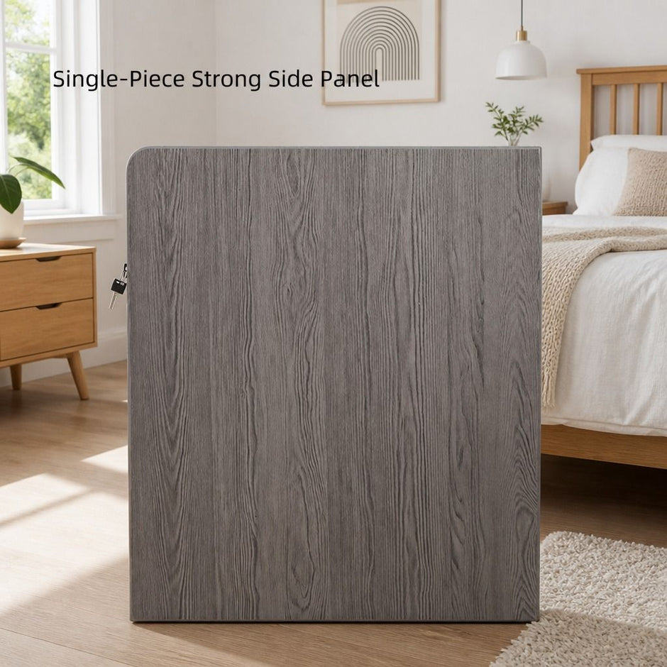 Bedside Table Drawer Nightstand Light Gray Wood Grain Storage Tray White 48cm