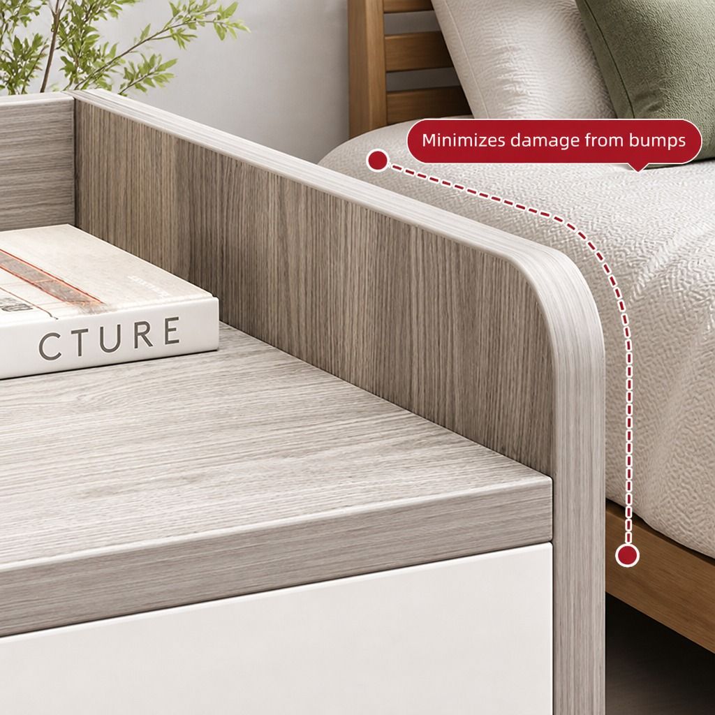 Bedside Table Drawer Nightstand Light Gray Wood Grain Storage Tray White 48cm
