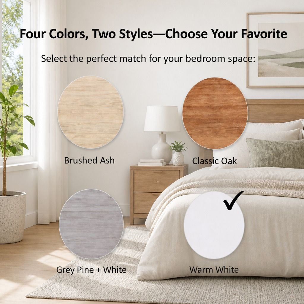 Bedside Table Drawer Nightstand Light Gray Wood Grain Storage Tray White 48cm