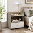 Bedside Table Drawer Nightstand Light Gray Wood Grain Storage Tray White 48cm
